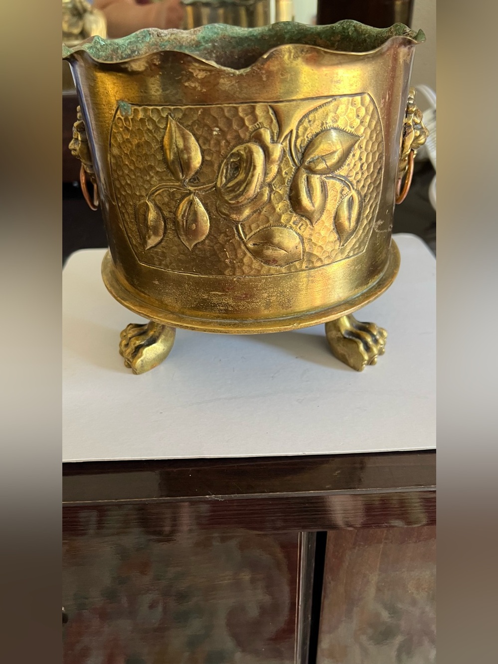 Brass Floral Footed Planter - Gold Tone
R 7”
Vintage made in 1915
